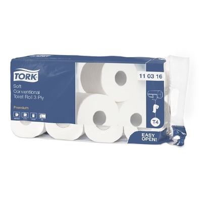 210058: Tork Premium Soft Toilet Paper Roll - 3 pli - 29.5 m x 9.4 cm - 9 x 8 pièces - 110316