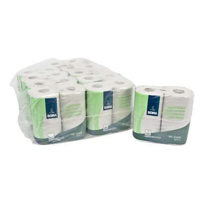 770158: Papier toilette traditionnel - tissu recyclé - 2 plis - 400 coupons - gaufré - BLANC - 40 rouleaux (