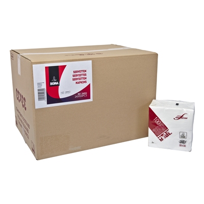 214052: Essuie-mains - tissu pur - 2 plis - 33 x 33 cm - BLANC - 2400 pièces (24x100)
