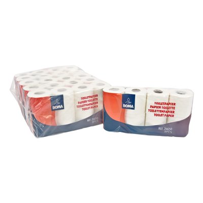214250: Papier toilette traditionnel - tissu pur - 3 plis - 250 coupons - gaufré - BLANC - 48 rouleaux (6x8)