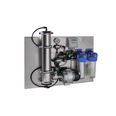 550511: SRO-150 système de filtration d"osmose
- production 150L/h selon filtration à membrane
- controle de qualité permanente 
- montage murale 
Infrastructure à prévoir dans un rayon de +/- 3 m
- pris de corant 230
- robinet d"eau potable avec fil exterieure
- point d"évacutation eau résiduelle ( tuyau 40mm ou sterfput, .... )