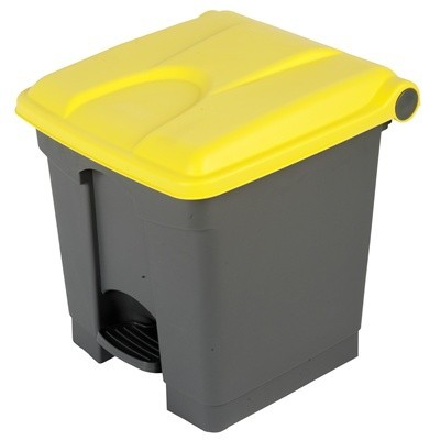 755421: Poubelle à pédale "Color" - 30 l - GRIS - couvercle JAUNE
