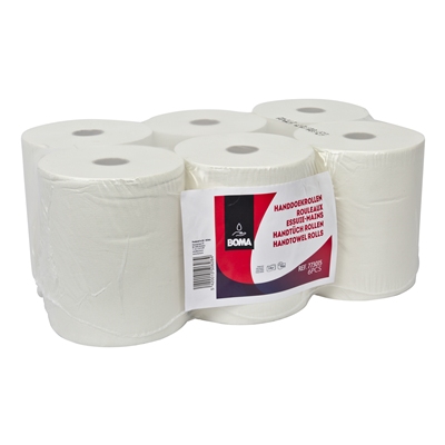 773015: Rouleau essuie mains - tissu pur - 2 plis - 140 m x 20 cm - BLANC - 6 rouleaux