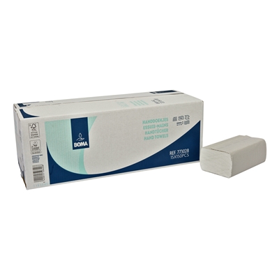 773028: Essuie-mains multifold - tissu recyclé - 2 plis - 24 x 21 cm - BLANC - 2250 pièces (15x150)