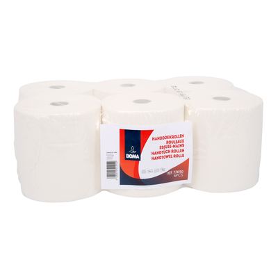 774100: Rouleau essuie mains autocut - tissu pur - 2 plis - 150 m x 20 cm - BLANC - 6 rouleaux