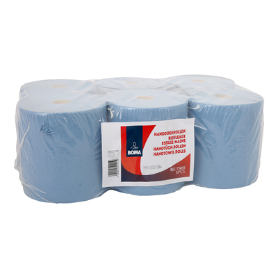 774151: Rouleau essuie mains autocut - tissu pur - 2 plis - 150 m x 20 cm - BLEU - 6 rouleaux