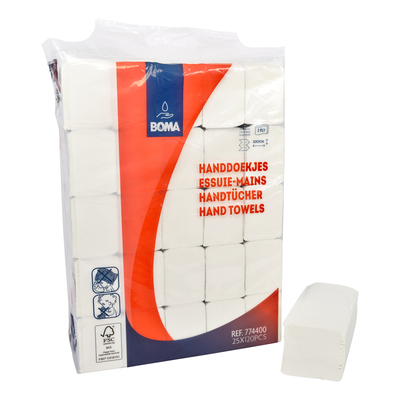 774400: Essuie-mains Multifold - tissu pur - 2 plis - 32 x 20.3 cm - BLANC - 3000 pièces (25x120)