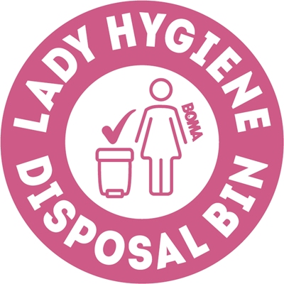 774858: Autocollant 'Lady Hygiene Disposal Bin' - 60 mm diamètre - 6 stickers par feuil