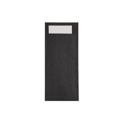 Bestekzakje Zwart Met Tissue Servet Wit 200x85mm 500st