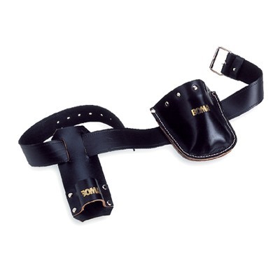 Window cleaning belt with chamois cloth pouch and holder for washer or squeegee.