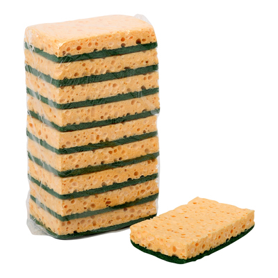 Eponge à récurer cellulose - 11 x 7 x 2,.3 cm - JAUNE/VERT - 10 pièces