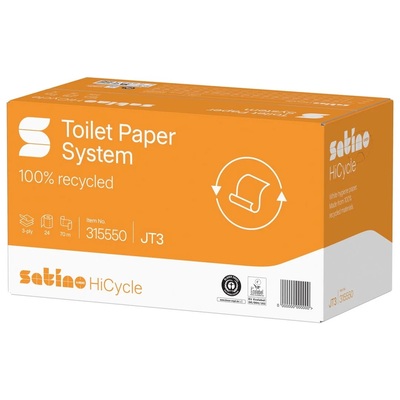 System toilet paper with caps - recycled tissue - 3 ply - 70 m / 507 sheets - WHITE - 24 rolls