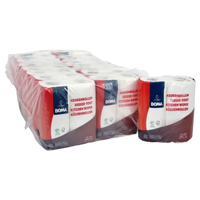 214051: Essuie-tout - tissu pur - 2 plis - 50 coupons - gaufré - BLANC - 16 x 2 rouleaux