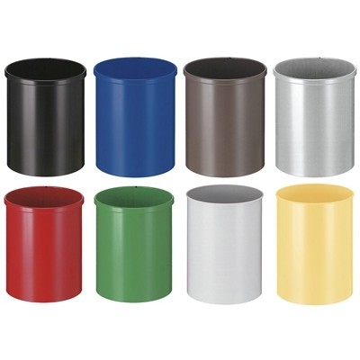 650045: Corbeille à papiers en métal COLORE - 15L (brun, gris, blanc, rouge, bleu, vert, jaune, argent ou no