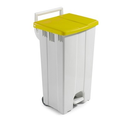751670: Bomabin Select Pedal Classic - 90 l - BLANC - couvercle JAUNE
