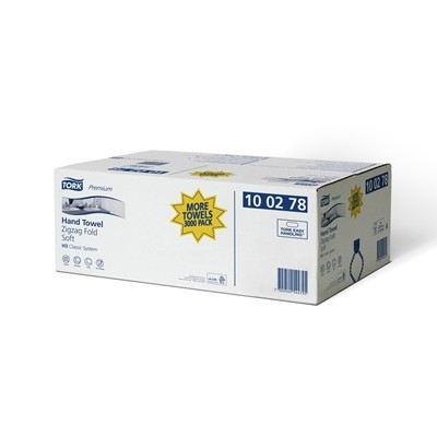 771065: Tork Premium Hand Towel Singlefold Soft 2ply 23x23cm 15x200pcs - 100278