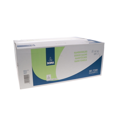 776913: Essuie-mains Singlefold - tissu recyclé - 2 plis - 23 x 24 cm - BLANC - 3750 pièces (15x250)