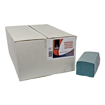 773119: Essuie-mains Singlefold - tissu recycl - 1 pli - 23 x 25 cm - BLEU - 5000 pices (20x250)