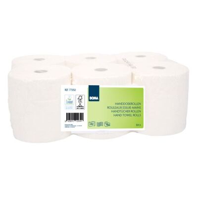 776955: Rouleau d'essuie-mains autocut - tissu recyclé - 2 plis - 150 m x 20 cm - BLANC - 6 rouleaux