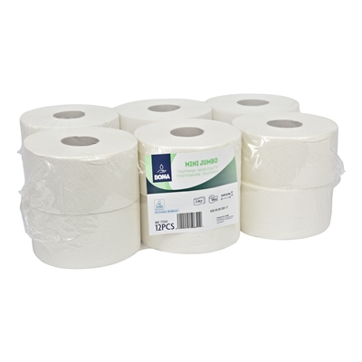 774810: Papier toilette Mini Jumbo - tissu recyclé - 2 plis - 180 m  - BLANC - 12 rouleaux