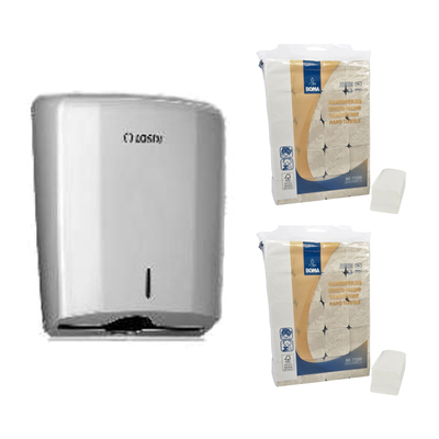 777936: Pack hygiène 5: Distributeur essuie-mains Malaga + 2 x essuie-mains singlefold 4000 pièces